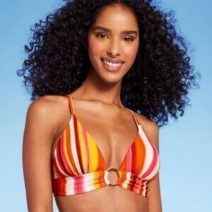 Striped Bikini Top - Red, Orange, White Size Small